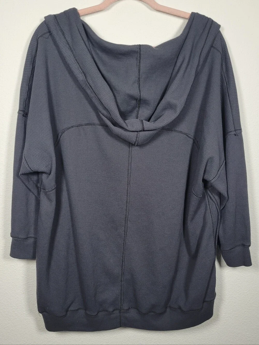 Intimately FP Early Night Charcoal Waffle Knit Hooded Thermal Tunic Top S Cozy